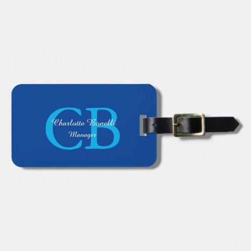 Professional Monogram Minimalist Deep Blue White Luggage Tag