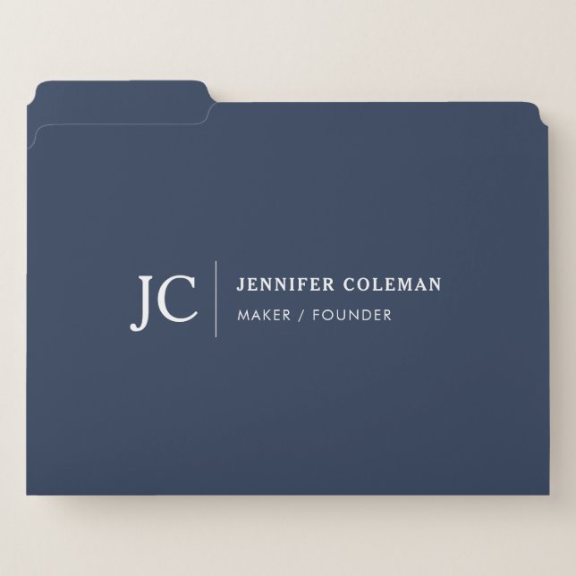 Professional Monogram Minimalist Logo Navy Blue File Folder (Front Left)