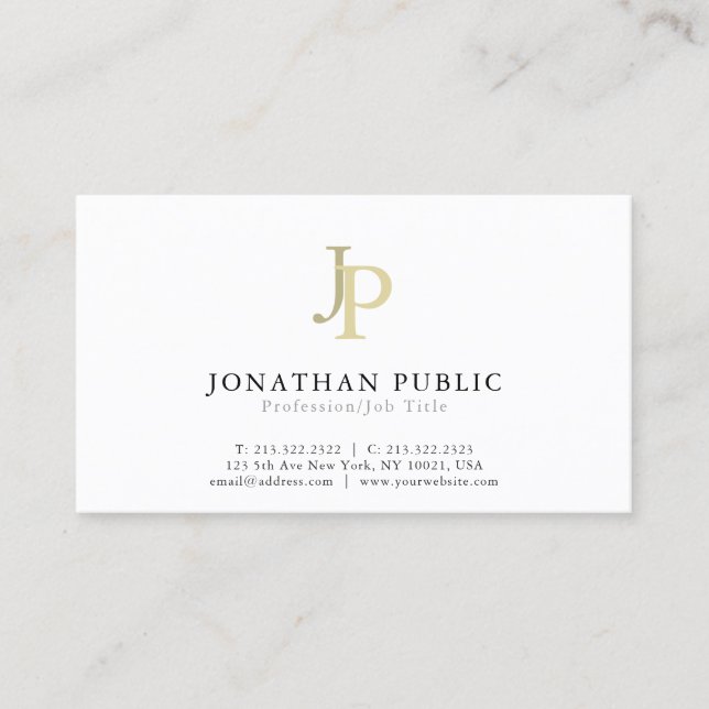 Professional Monogram Modern Elegant White Business Card (Front)