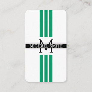 Professional Monogram Modern Green-cyan Stripes Business Card