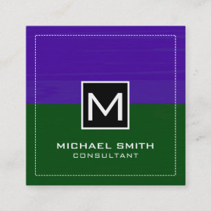 Professional Monogram Modern Green Dark Purple Square Business Card