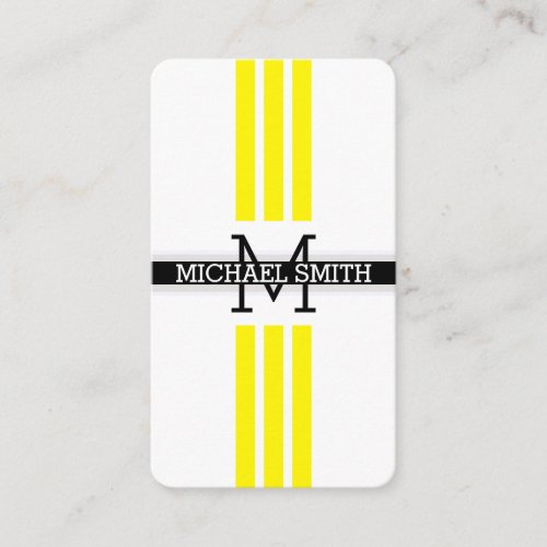 Professional Monogram Modern Lemon Stripes Business Card