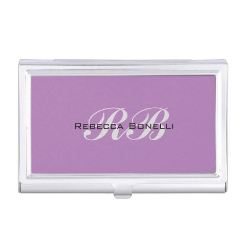 Professional Monogram Name Initials Plain Stylish Business Card Case