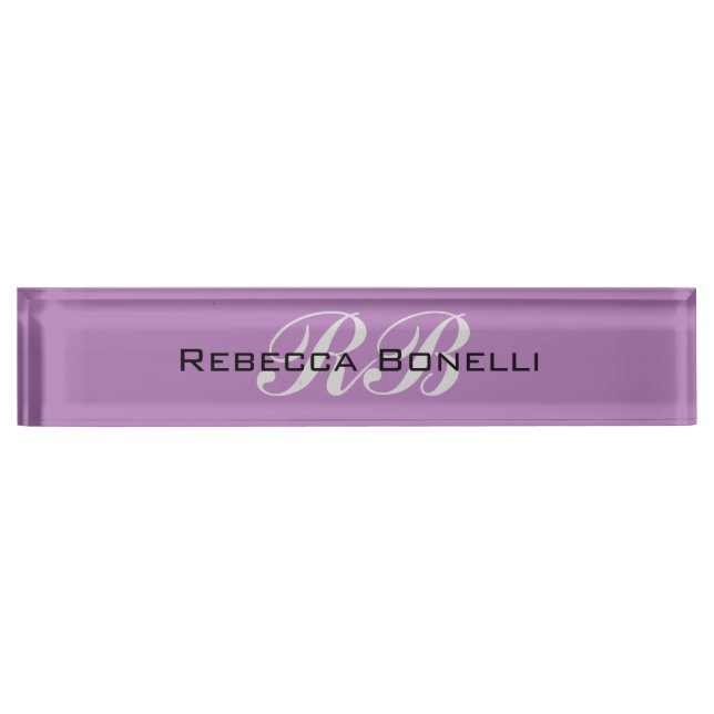 Professional Monogram Name Initials Plain Stylish Desk Name Plate (Front)