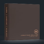 Professional Monogram Name & Title | Brown 3 Ring Binder<br><div class="desc">Modern professional binder features a minimal design in a brown color palette with complimentary neutral accents. Custom name and title presented in the lower right hand corner in modern font with a complimentary minimalistic monogram medallion. Shown with a custom name, title and monogram initial on the front in modern typography,...</div>