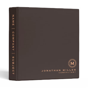 Professional Monogram Name & Title | Brown 3 Ring Binder
