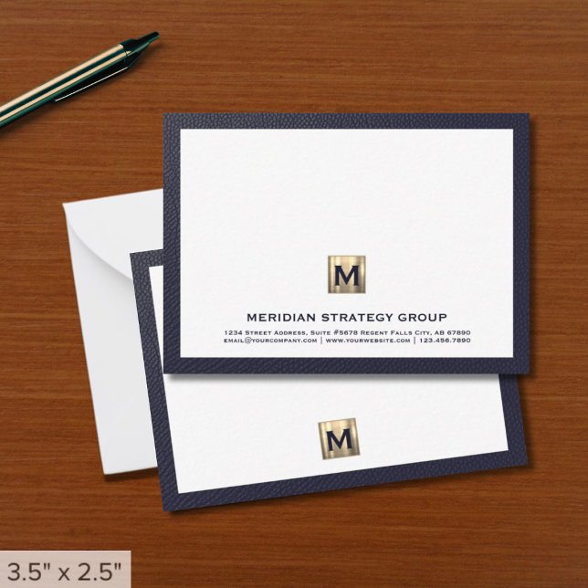 Professional Monogram Navy Blue Border Note Card (Creator Uploaded)