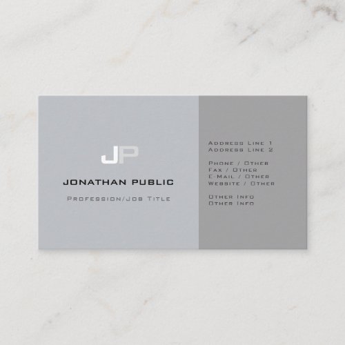 Professional Monogram Plain Elegant Grey Modern Business Card