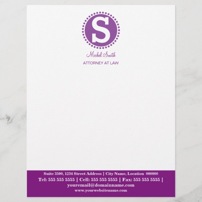 Professional Monogram Purple Letterhead (Front)