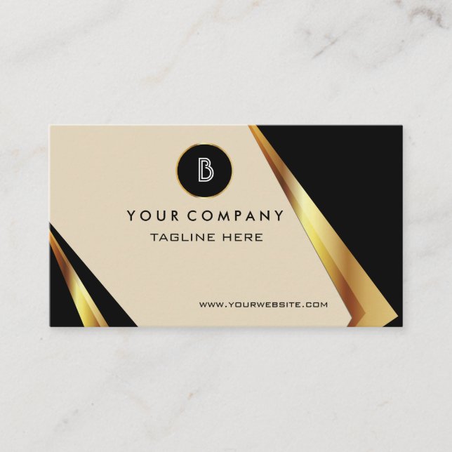 Professional Monogram QR Code  Bold Black and Gold Business Card (Front)