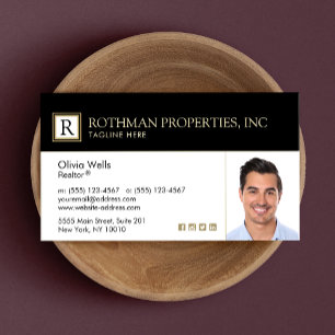 Professional Monogram Real Estate Agent Photo Bus Business Card