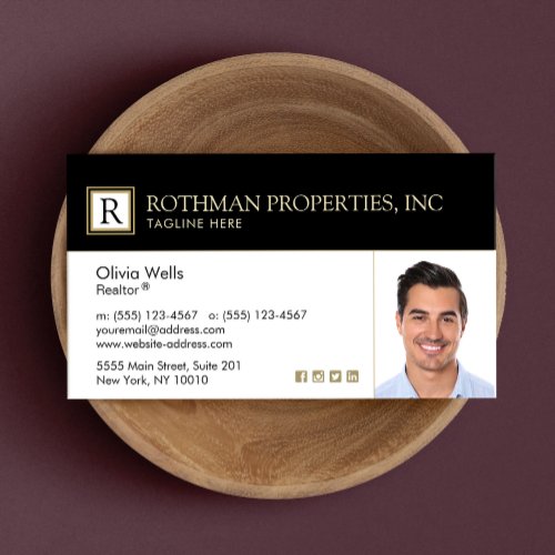 Professional Monogram Real Estate Agent  Photo Bus Business Card