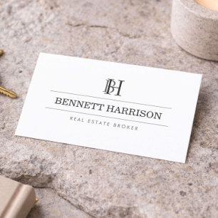 Professional Monogram Realtor Real Estate White Business Card