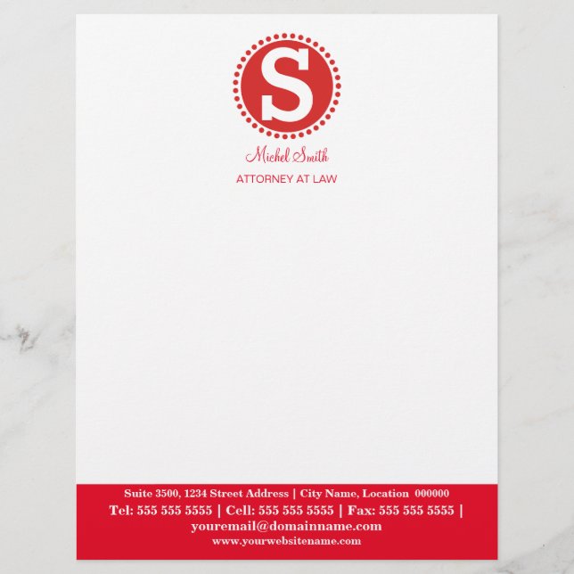 Professional Monogram Red Letterhead (Front)