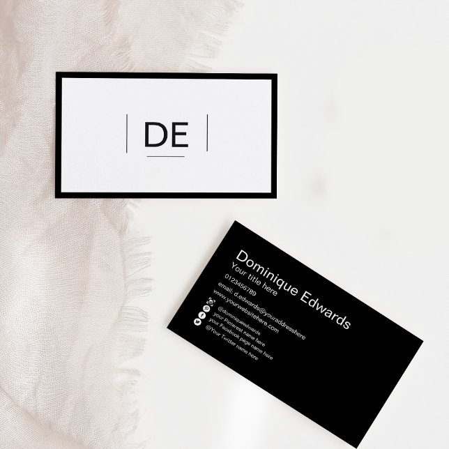 Professional Monogram Simple Black Social Media Business Card (Creator Uploaded)