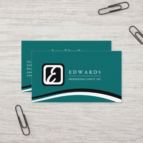 Professional Monogram Teal Business Card