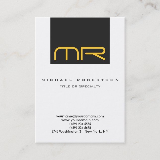Professional Monogram White Grey Business Card (Front)