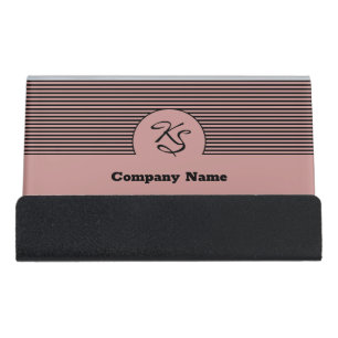 Professional Monogrammed Black & Pink Desk Business Card Holder