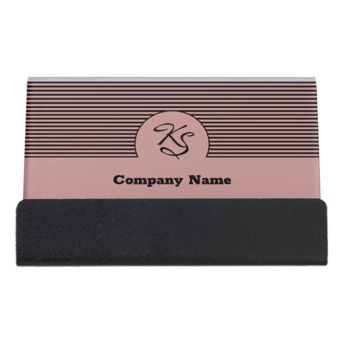 Professional Monogrammed Black  Pink Desk Business Card Holder