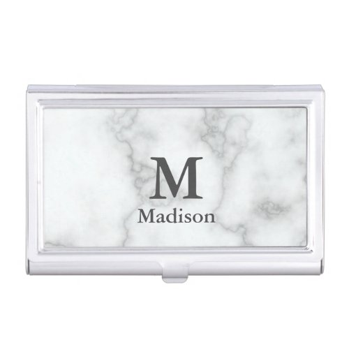 Professional Monogrammed Faux White Marble Business Card Case