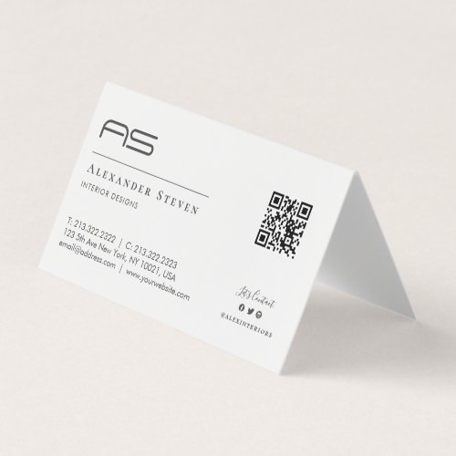 Professional Monogrammed QR Code Black and White Business Card