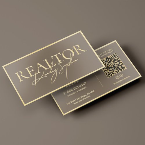 Professional Mortgage Broker Taupe Gold Frame Foil Business Cards