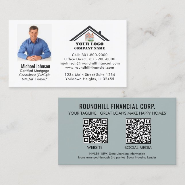 Professional Mortgage Photo Logo QR Code  Business Card (Front/Back)