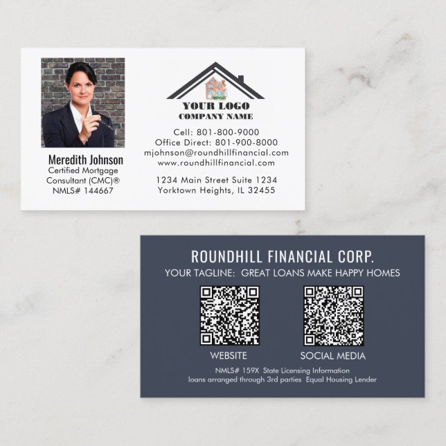 Professional Mortgage Photo Logo QR Code Business Card (Front/Back)