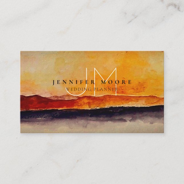 Professional Mountains Abstract Monogram Business Card (Front)