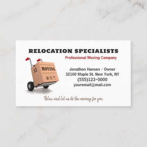 Professional Moving Company Dolly Mover Service Business Card