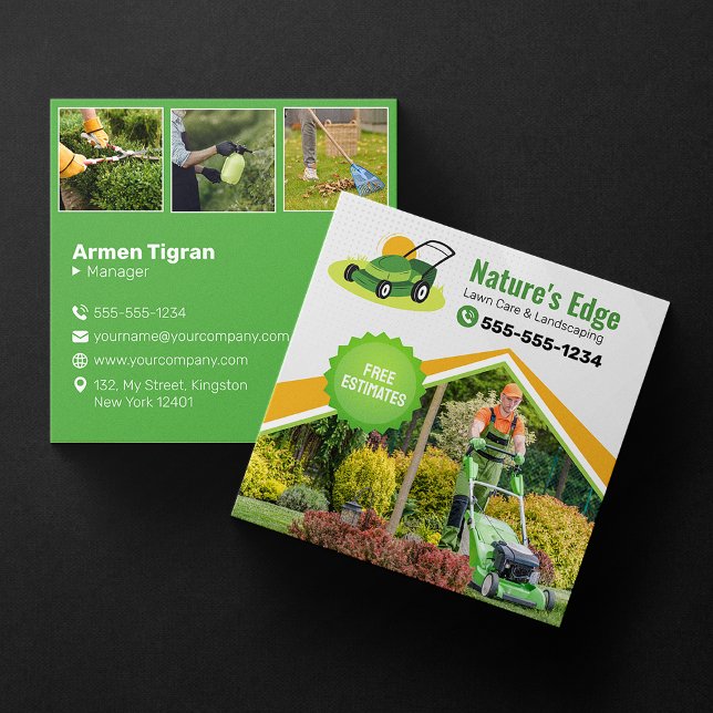 Professional Mowing Lawn Care Landscaping Service Square Business Card (Creator Uploaded)