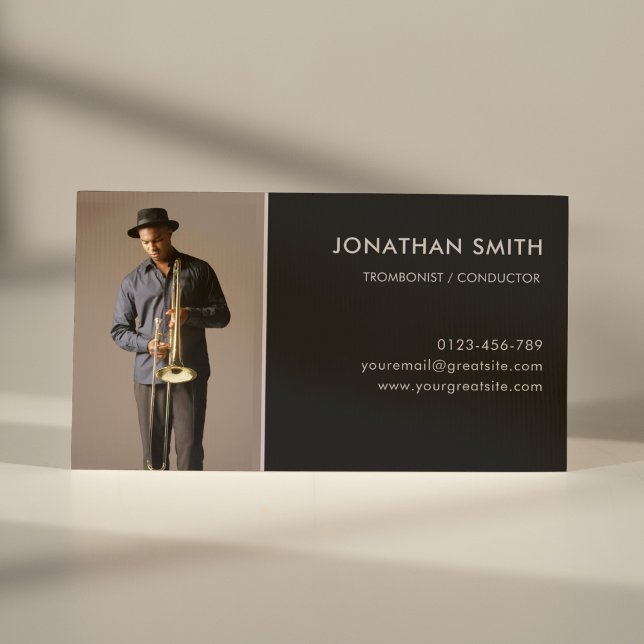 Professional Musician Custom Photo Modern Black Business Card (Creator Uploaded)