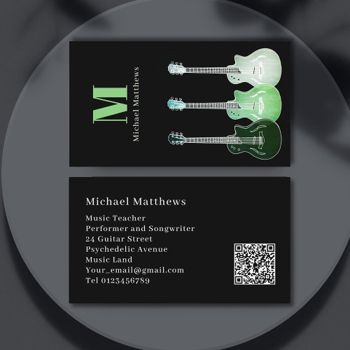 Professional Musician Guitar Custom QR Code Business Card