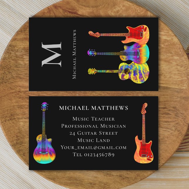 Professional Musician Guitar Music Teacher Business Card (Stylish guitar teacher musician custom business card)