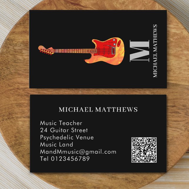 Professional Musician Guitar Music Teacher QR Code Business Card (Modern professional musician guitar music teacher qr code Business card minimalist stylish )