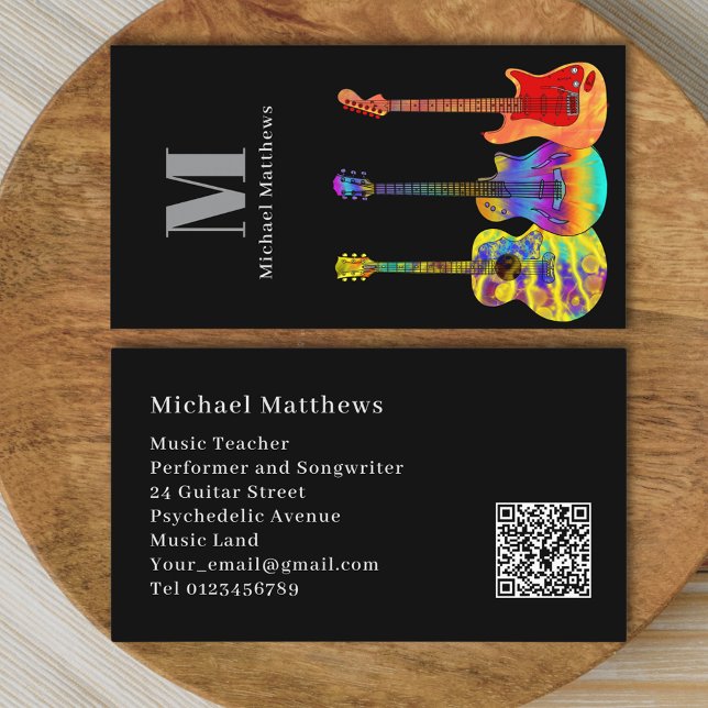 Professional Musician Guitar Music Teacher QR Code Business Card (Guitar teacher music website qr code business card)