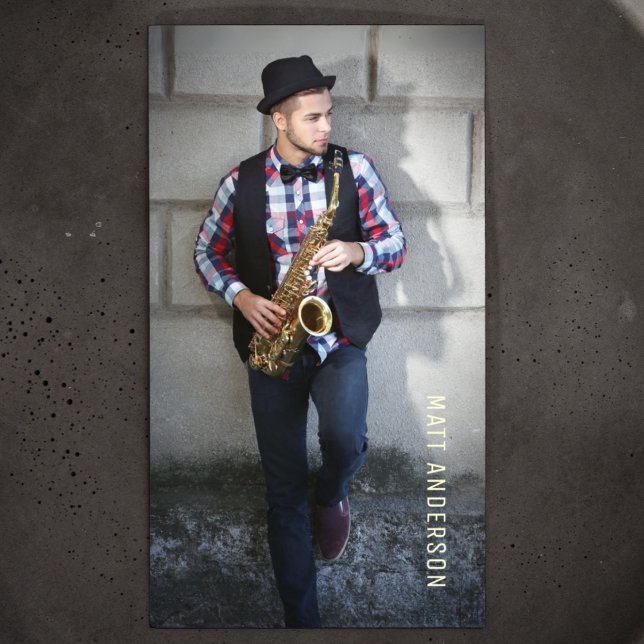 Professional Musician Photo QR Code Navy Blue Business Card (Creator Uploaded)