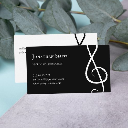 Professional Musician Treble Clef Modern Black Business Card