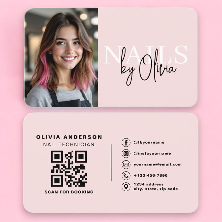 Professional Nail Artist Photo QR Code Business Card