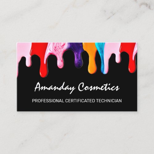 Professional Nail Artist Technician Drips Black Business Card