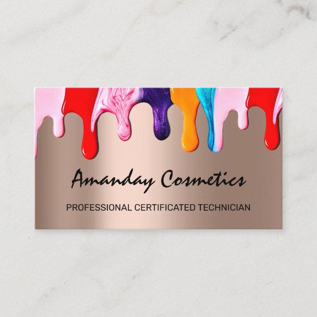 Professional Nail Artist Technician Drips Rose Business Card (Front)