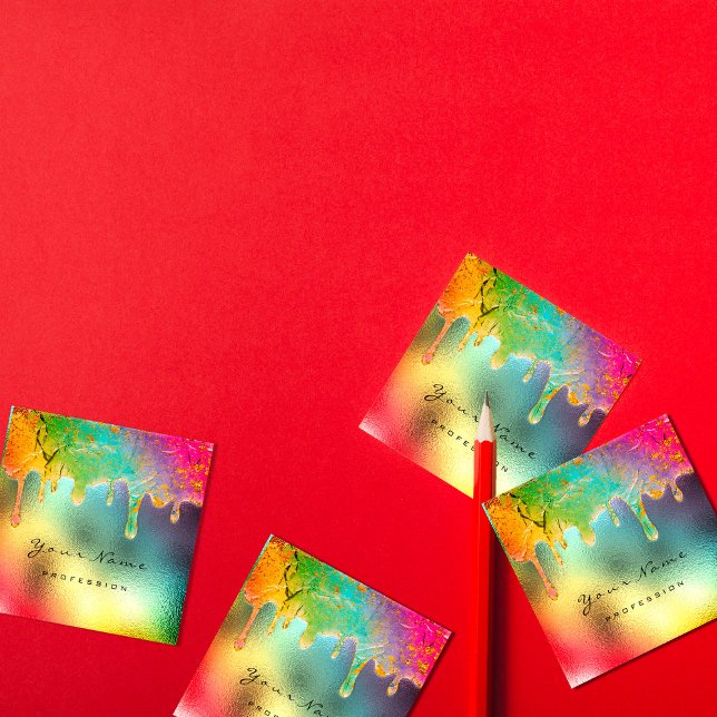 Professional Nail Makeup Holographic Drip Mermaid Square Business Card (Creator Uploaded)