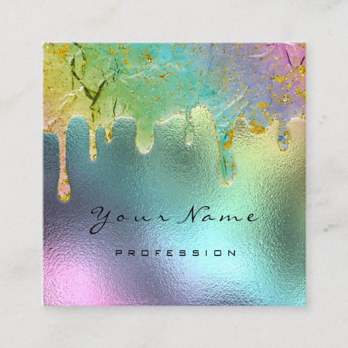 Professional Nail Makeup Holographic Drips Mint Square Business Card