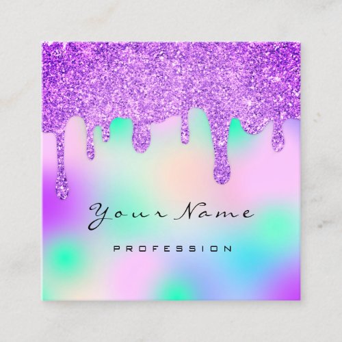 Professional Nail Makeup Holographic Drips PurplE Square Business Card
