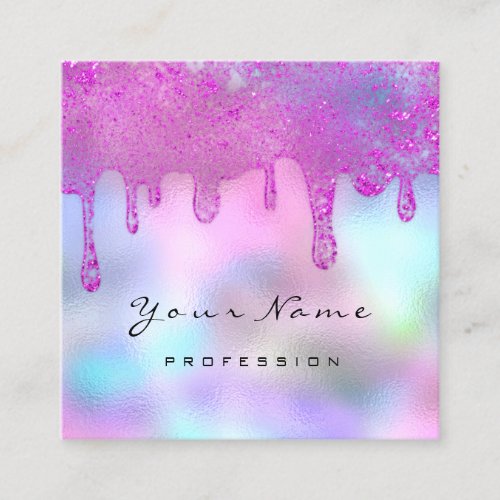 Professional Nails Make_up Holographic Drips Nails Square Business Card