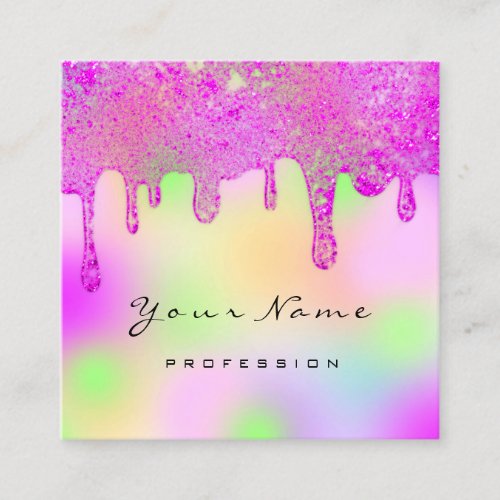 Professional Nails Make_up Holographic Drips Pinky Square Business Card