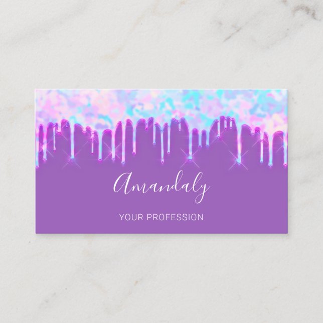 Professional Nails Makeup Artist Lash Purple Drips Business Card (Front)