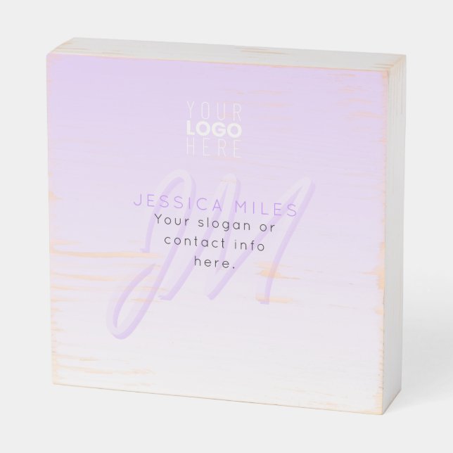 Professional Name & Slogan Template | Light Purple Wooden Box Sign (Angled Horizontal)
