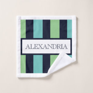 Professional Named Classic Green Sage, Navy & Teal Bath Towel Set