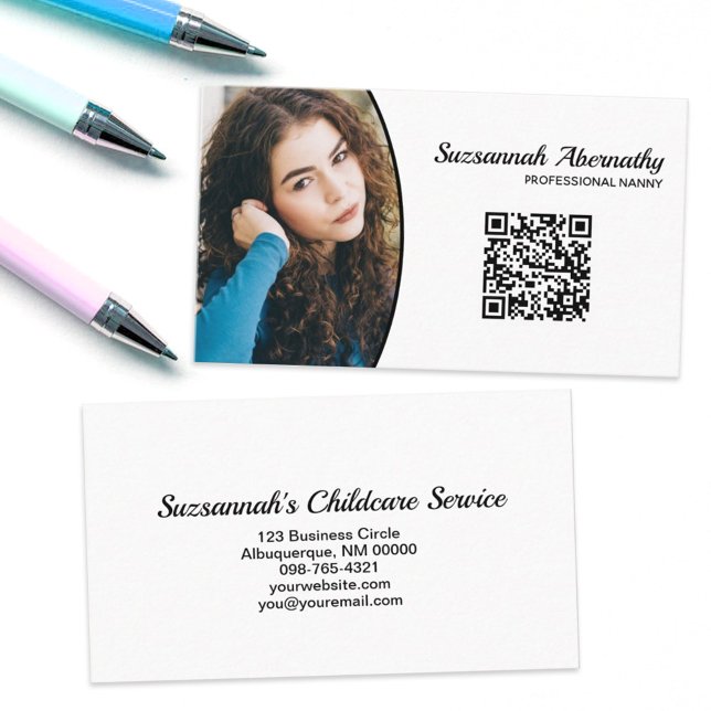 Professional Nanny Custom Oval Photo QR Code Business Card (Creator Uploaded)